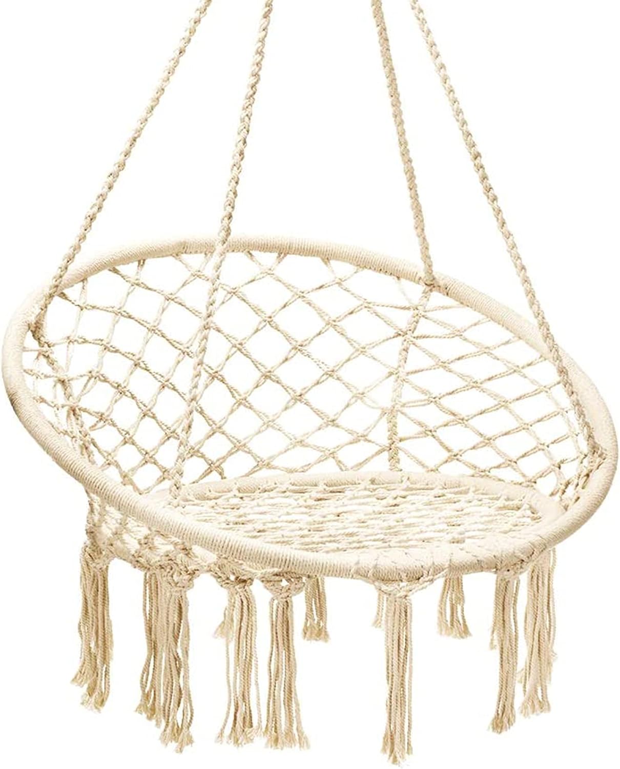 Giantex Hanging Hammock Chair, Macrame Hanging Chair 330 Pounds Capacity, Cotton Rope Handwoven Tassels Porch Swing Chair for Bedroom, Living Room, Yard, Garden, Balcony, Indoor/Outdoor (Beige)