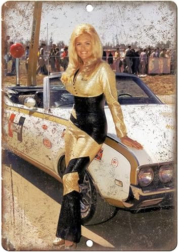 CN-Tin Sign Auto Racing Linda Vaughn Miss Hurst Racetrack Photo Letrero de metal, letreros de pared de metal, placas de hojalata de 8 x 12 o 12 x 16