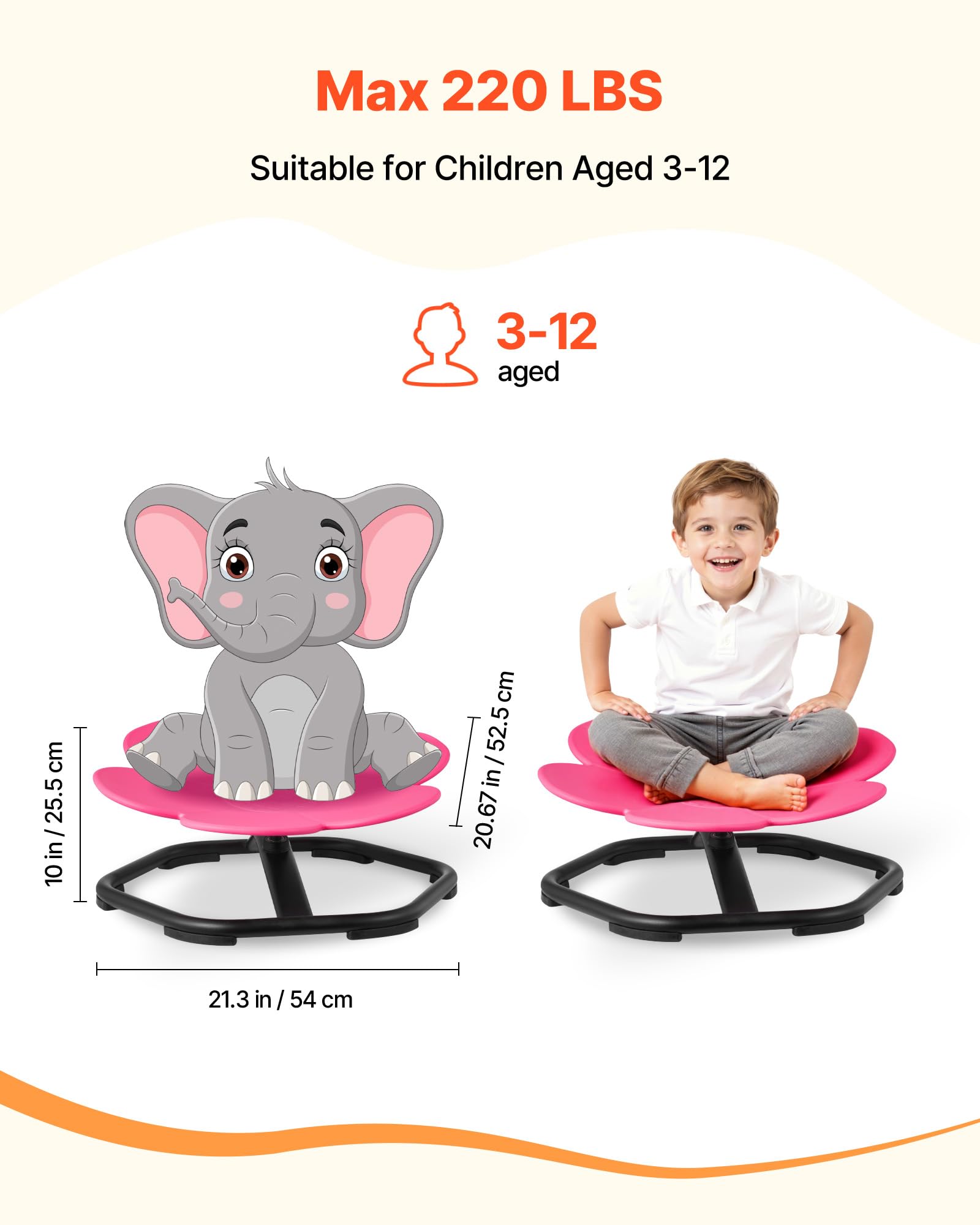 VEVOR Sedia Girevole Sensoriale per Bambini, Capacità di 100 kg, a Forma di Fiore in Metallo Antiscivolo, Sedile per Sedersi e Girare per Coordinazione, Equilibrio e Concentrazione, Rosso