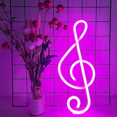 ENUOLI Letreros de neón, luces de neón en forma de nota musical, decoración LED, luz nocturna, decoración de mesita de noche, funciona con