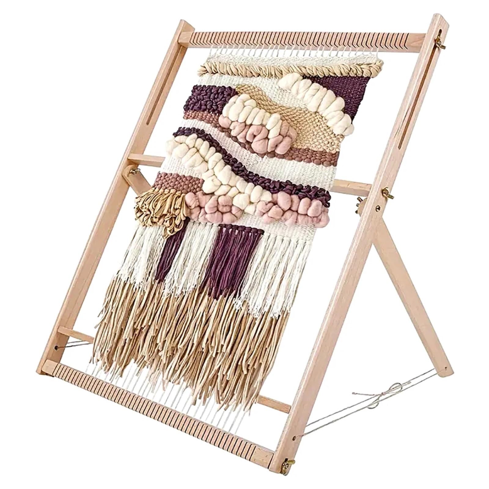 SparklWLeaf Weaving Loom Large Solid Beech Wood Weaving Loom Kit-Foldable Adjustable Woven Wall Art for Tapestry/Floor Mat/Scarf Hand Knitting Frame