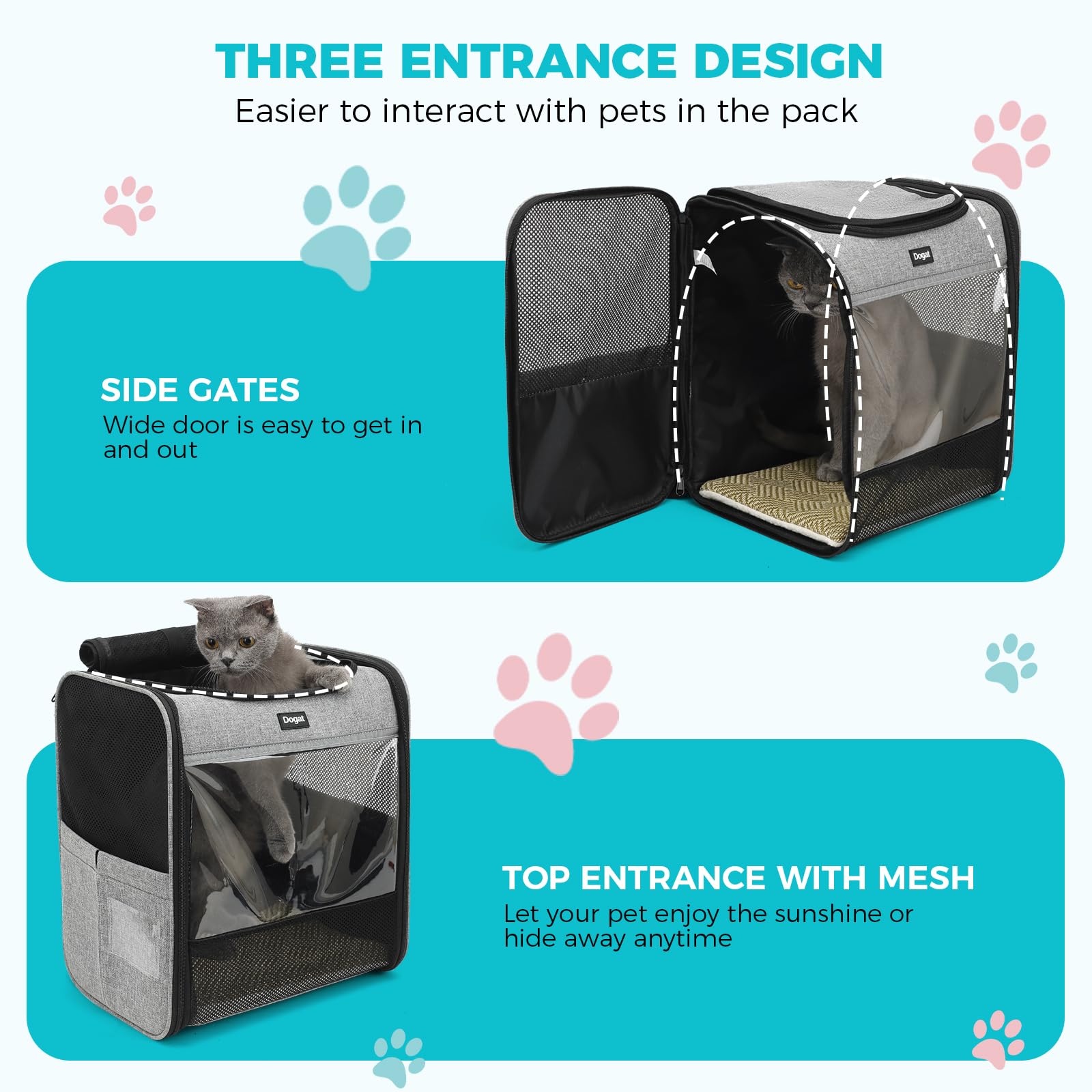 Dogat Cat Carrier Dog Backpack for Pets Up to 15 lbs (7 kg), Cat Backpack Carrier with Breathable Mesh - Image 2