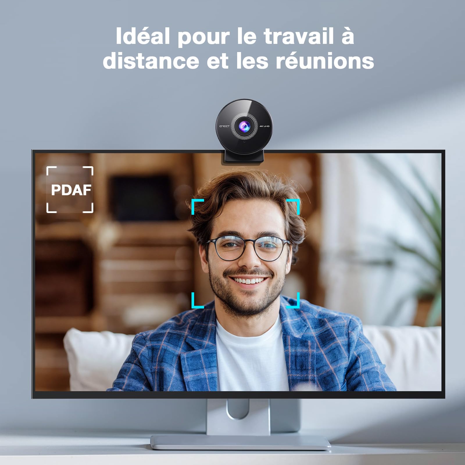 eMeet C950 4K Webcam PC, 4K UHD 8MP, PDAF Autofocus, Microphone Suppression Bruit, 1080P@60FPS, USB 2.0