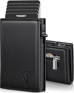 TENBST Portefeuille Homme en Cuir, Porte-Cartes avec Blocage RFID, 8 Porte Carte Crédit, Porte Carte Bancaire avec Compartiment à Billets et Poche à Monnaie - Boîte Cadeau