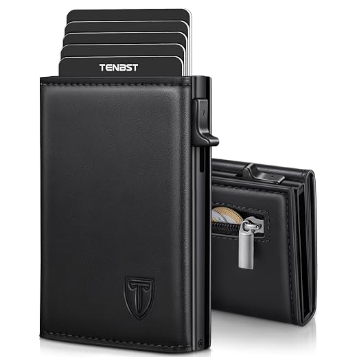 TENBST Portefeuille Homme en Cuir, Porte-Cartes avec Blocage RFID, 8 Porte Carte Crédit, Porte Carte Bancaire avec Compartiment à Billets et Poche à Monnaie - Boîte Cadeau