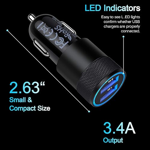 Miniatura 5 de Cargador de coche rápido, paquete de 2 adaptadores de coche de carga rápida de 3.4A, cargador USB de doble puerto para iPhone 16e 16 15 14 13 12 11