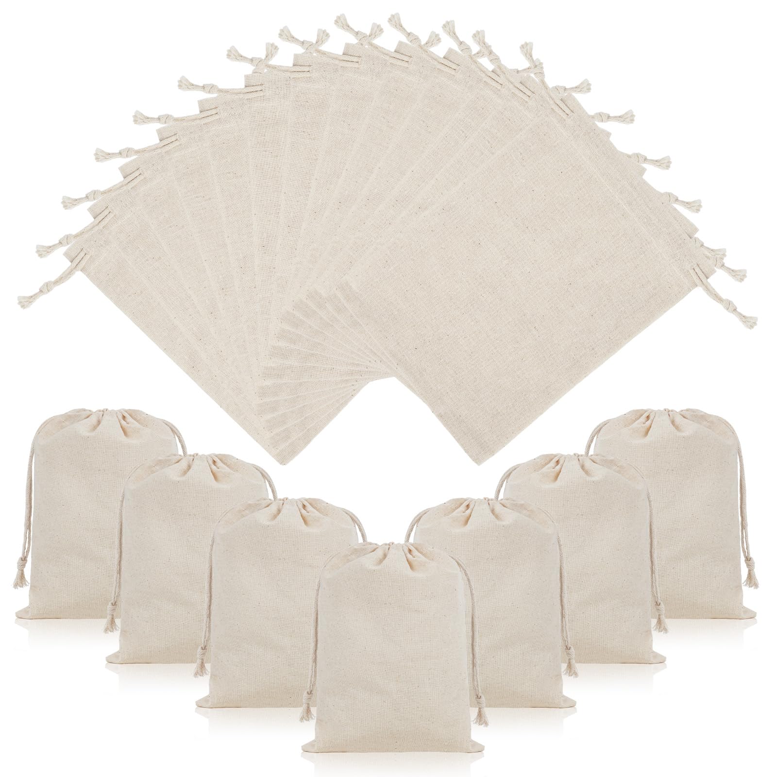 OFFCUP 20pcs Cotton Drawstring Bags, 20x25 Cm (7.87×9.84 Inch) Reusable Cotton Muslin Bag, Canvas Drawstring Bags, Cloth Gift Bag Jewellery Favour for Candy Wedding Christmas DIY Craft Children's Day