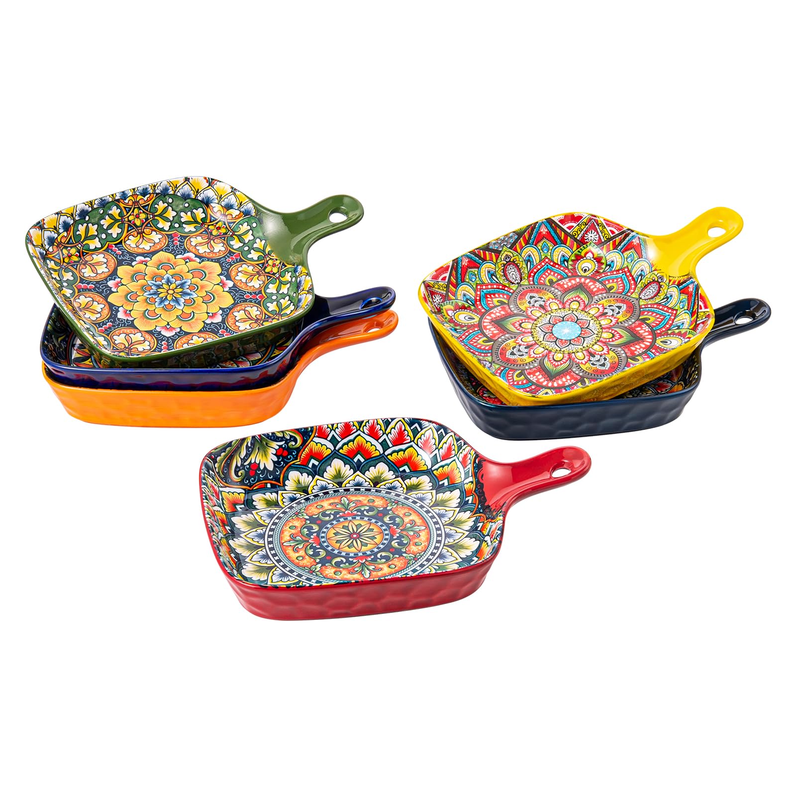 Henten Home Cuencos para Aperitivos y Salsas, Cuenco Cuadrado de 6 – 500 ml, Cuencos para Aperitivos, Postres – Estilo Bohemio, Apto para Lavavajillas y Microondas