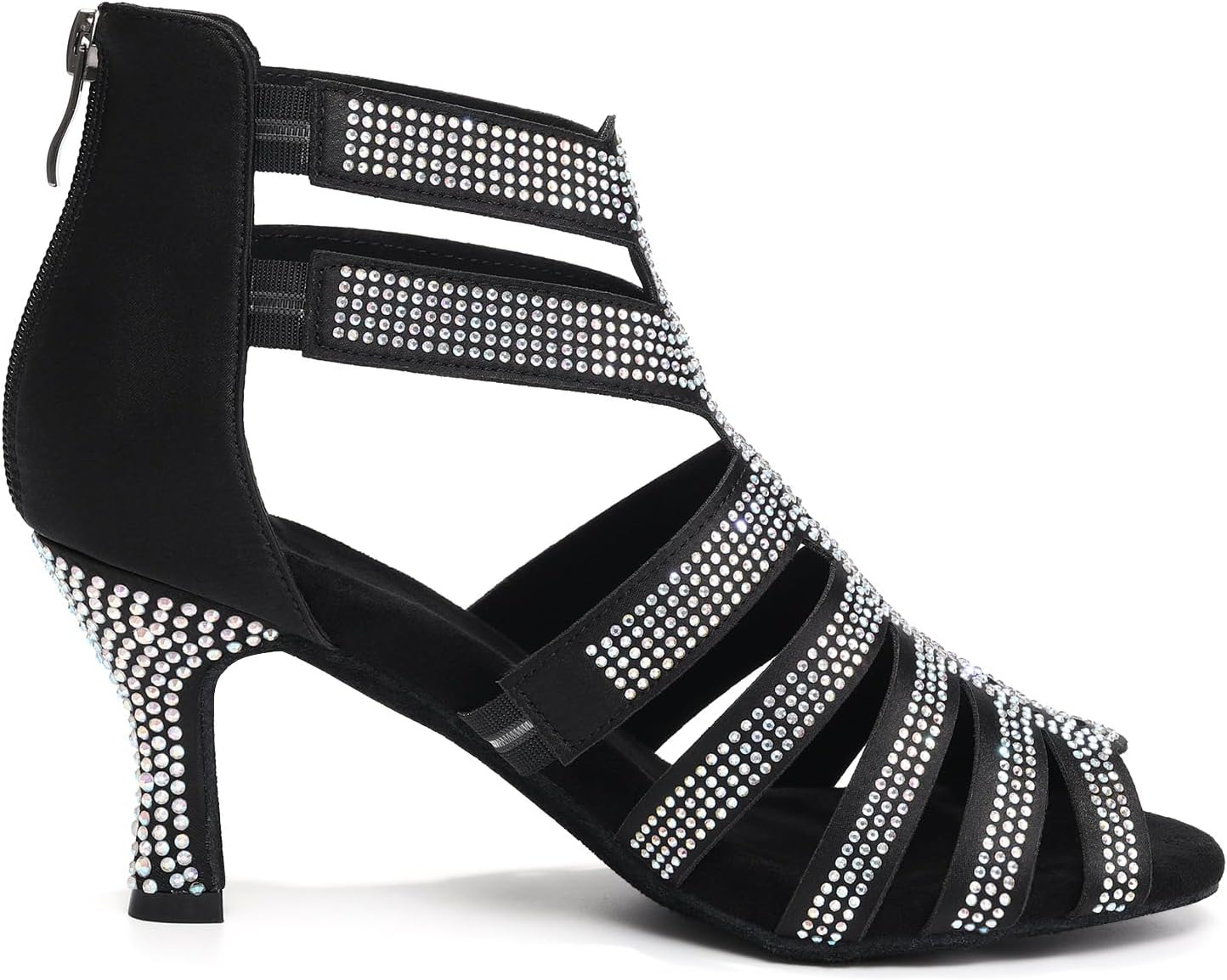 Dance Boots for Women Latin Salsa Ballroom Performance Dress Shoes 3 Inch Heel Rhinestones Suede Sole Dance Shoes