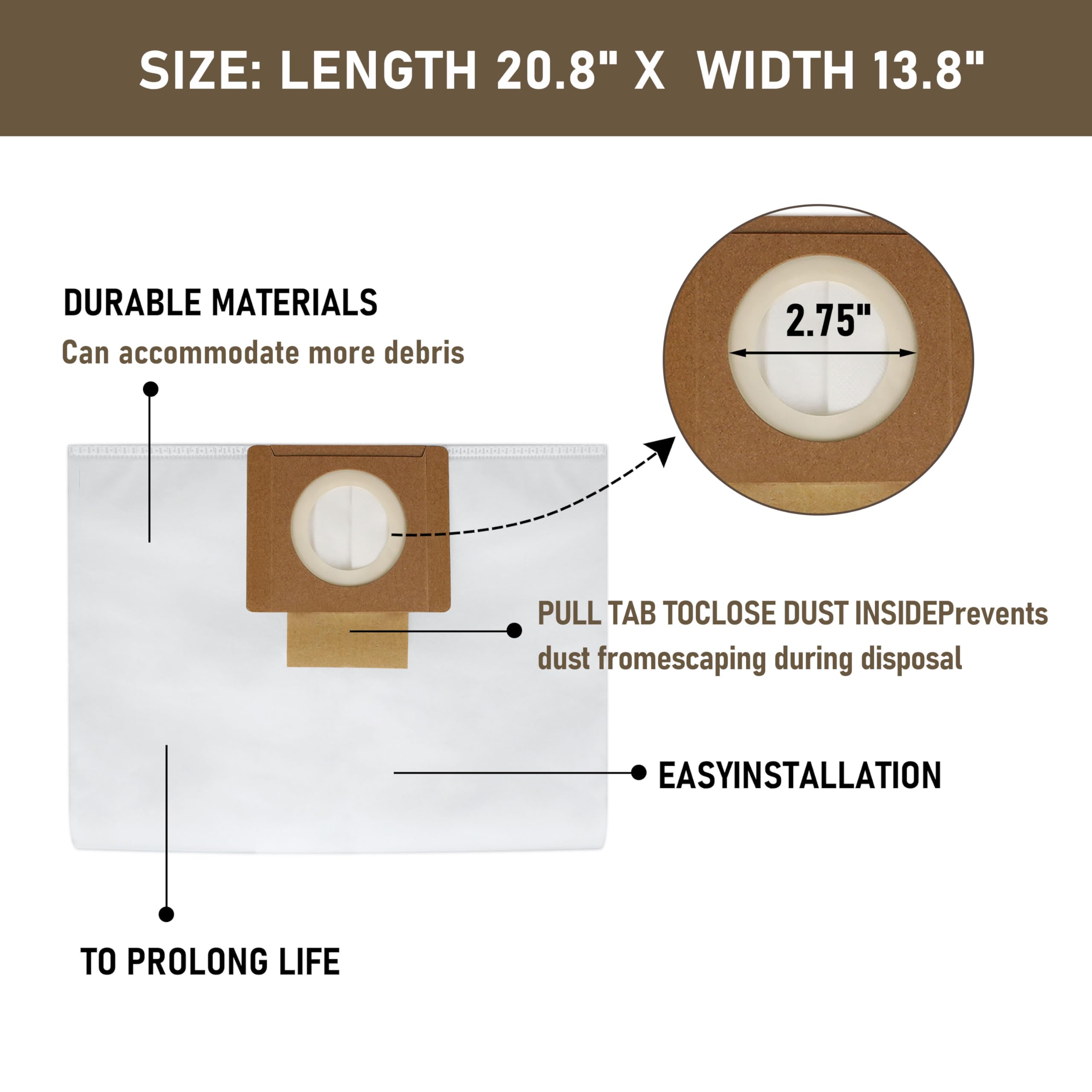 49-90-1979 6 Gallon Vacuum Fleece Dust Bags for Milwau-kee 0910