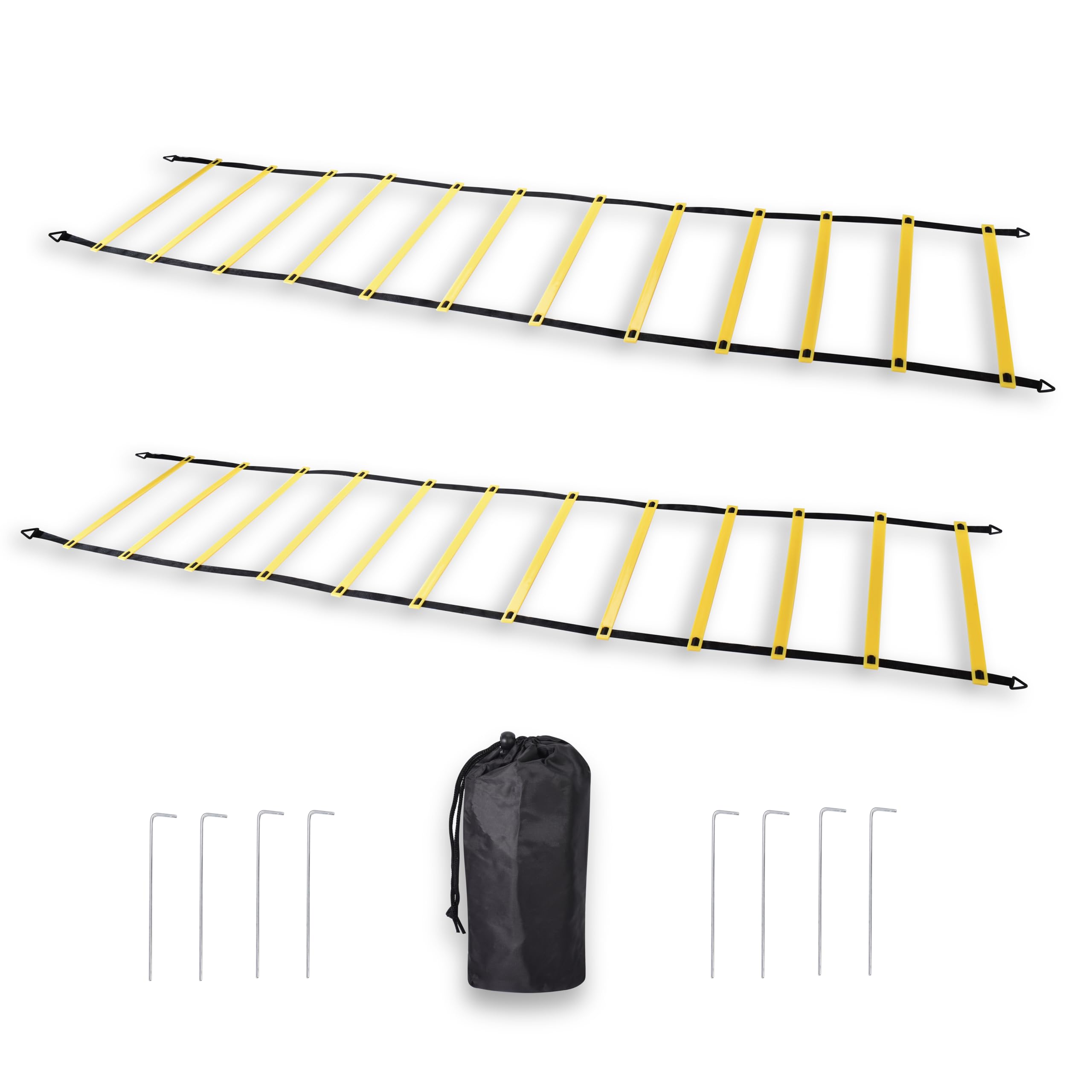 Agility Ladder, 2 Pack - Exercise and Training Ladder Set with Ground Stakes for Football, Soccer, Tennis, and More - Improves Speed & Fitness - Complete with Carrying Bag