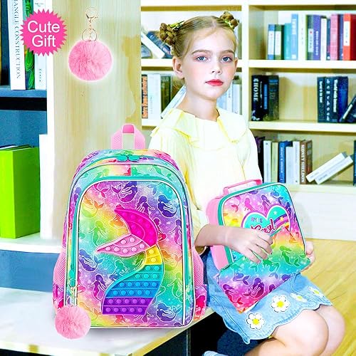 Vista 9 de CCJPX 3 mochilas de sirena para niñas, 16 pulgadas, resistente al agua, primaria, preescolar, jardín de infantes, escolar con lonchera, color rosa