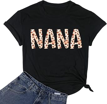 Nana Shirt for Women Leopard Heart Grandma Shirts Bleesed Grandmother Gifts Casual Short Sleeve Tee Tops