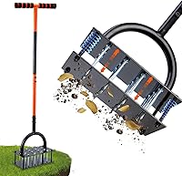 Bluesea Manual Lawn Aerator - 16 Sharp 3.5" Iron Spikes, Ergonomic T-Handle, Auto-Clean Spring for Easy Soil Loosening & Yard Aeration (Black/Orange)