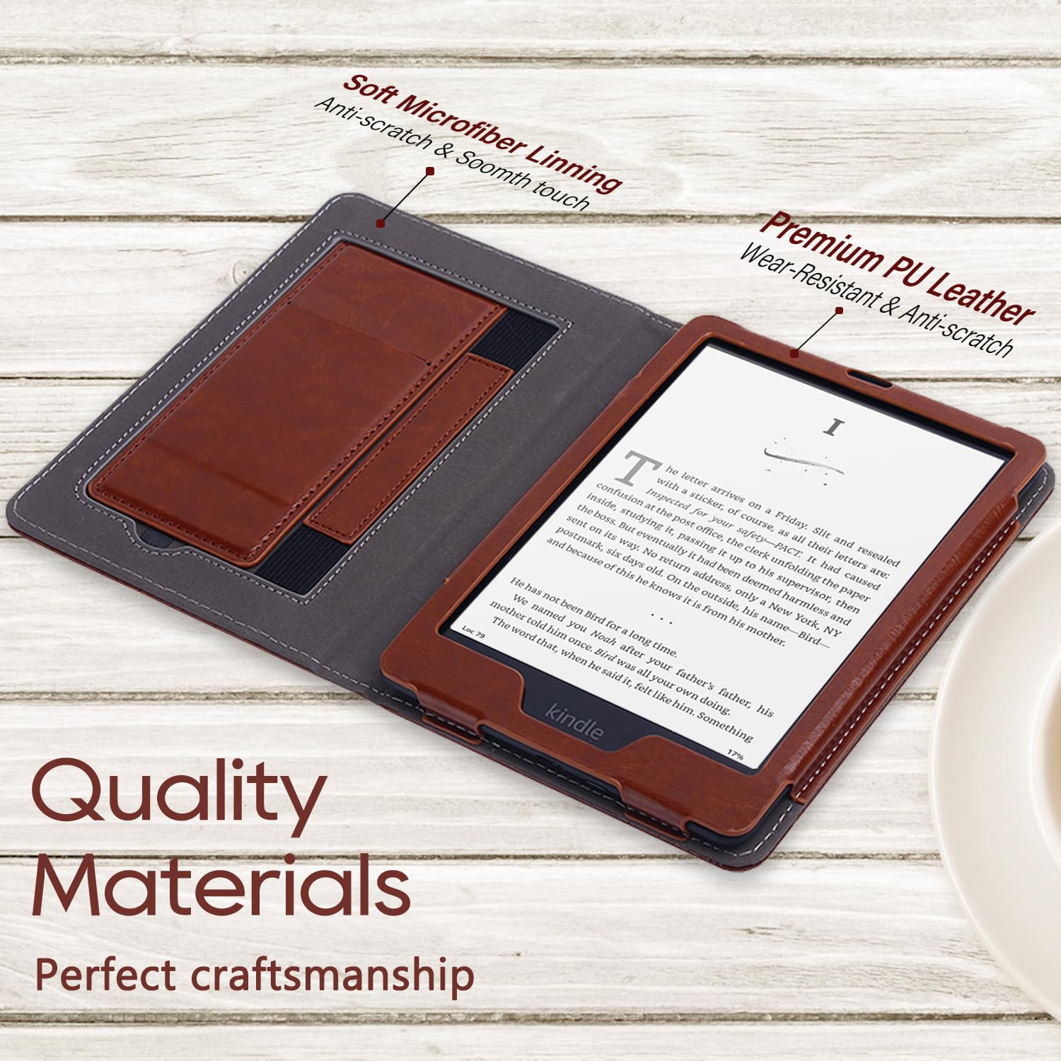 Schutzhülle mit Standfunktion für Kindle Paperwhite (12. / 11. Generation 2024/2021) und Kindle Colorsoft Signature Edition, schmal, strapazierfähig, PU-Leder, Handschlaufe, automatische Wake