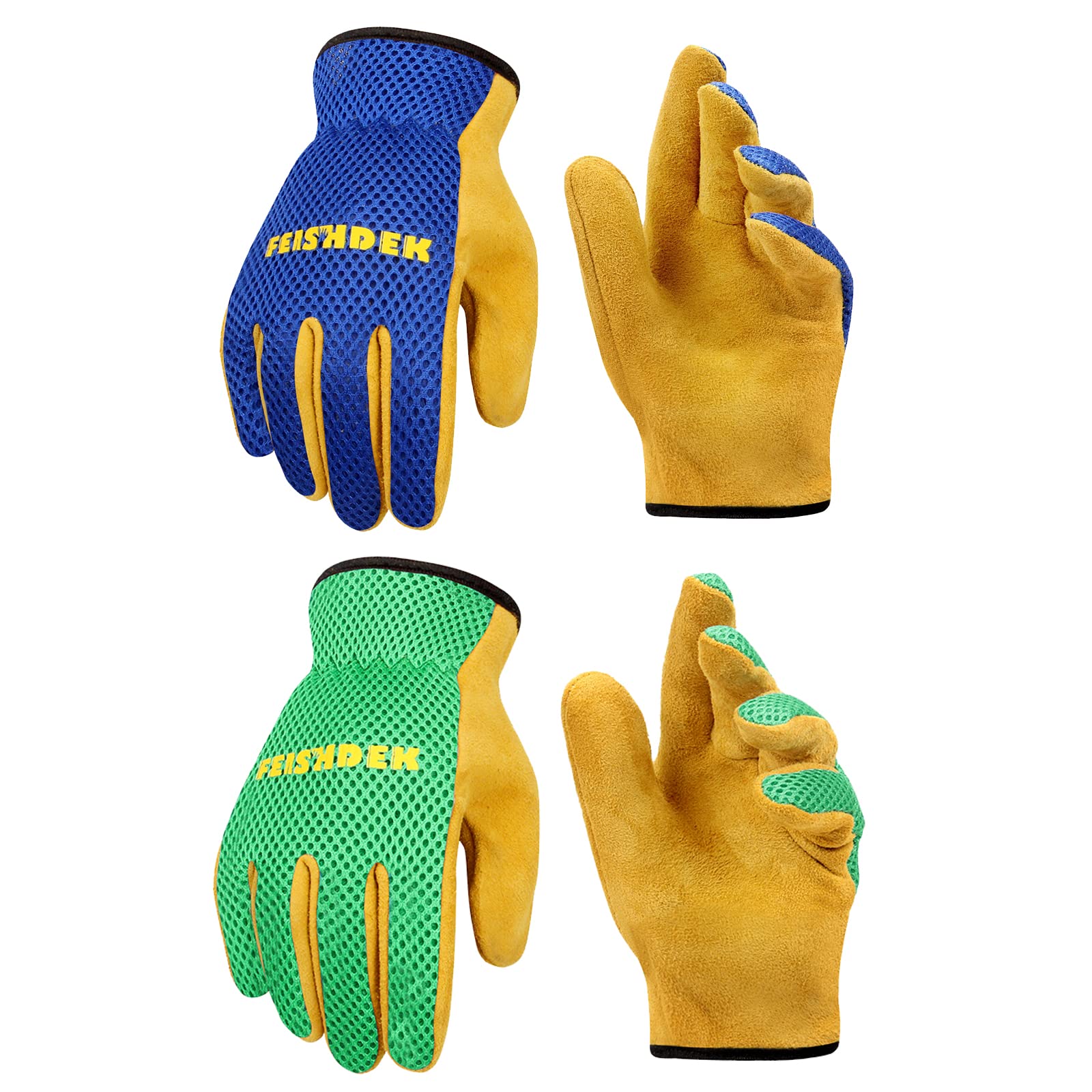 FEISHDEK Kids Leather Gardening Gloves