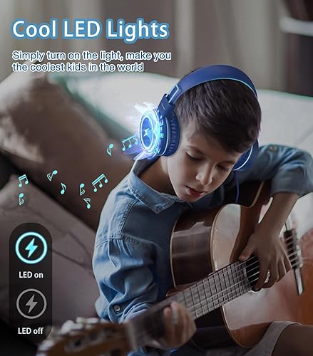 Miniatura 3 de Auriculares para niños con luces LED para la escuela, auriculares USB tipo C para niños con micrófono, limitador de volumen 8594 dB, auriculares con