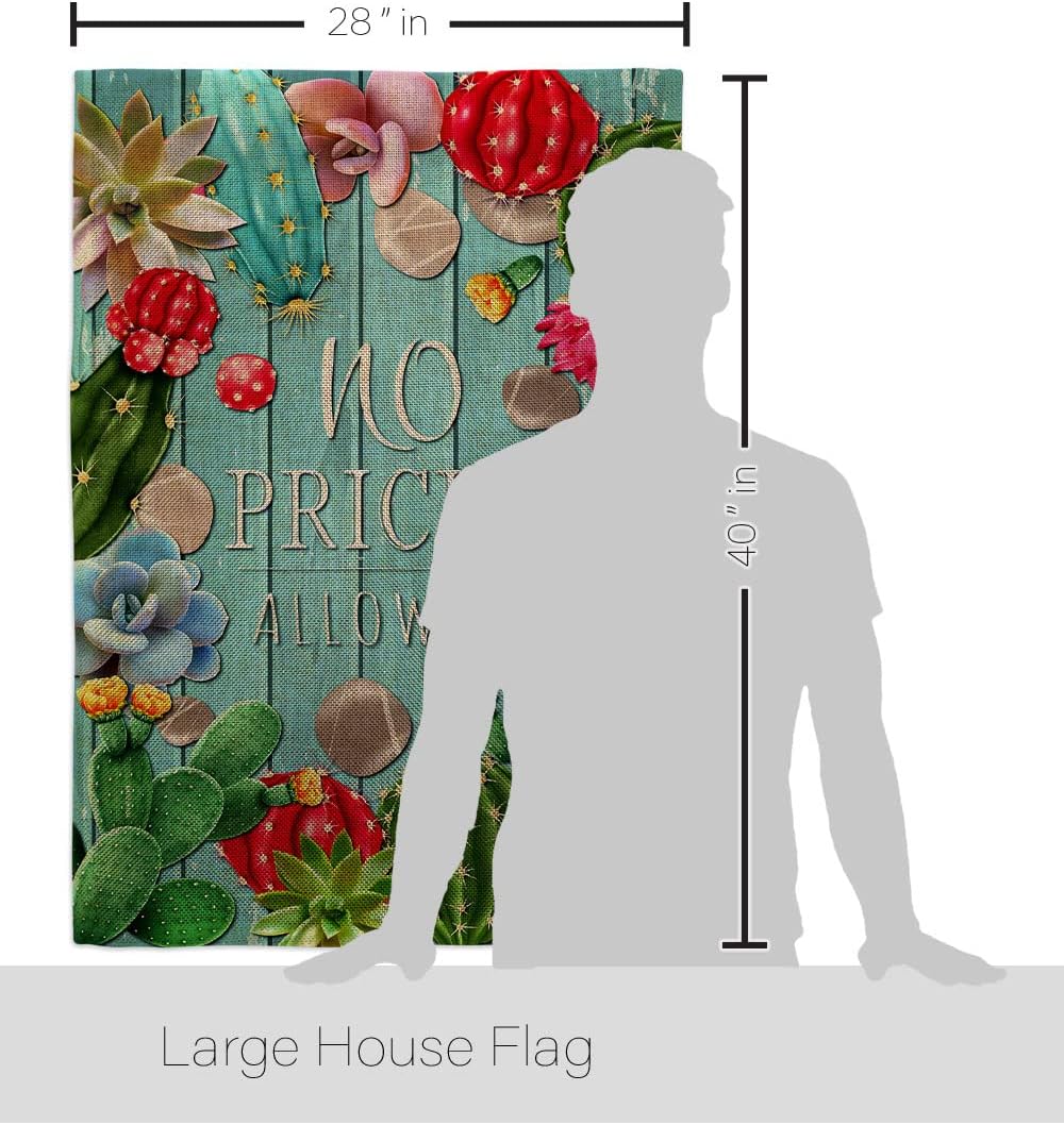 No Pricks Allowed Burlap House Flag Regional Southwest Desert Cactus Country Succulent Particular Area Decoration Banner Small Garden Yard Gift Double-Sided, Made in USA