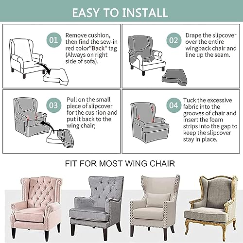 Miniatura 7 de Funda elástica para sofá con respaldo de ala, 2 piezas, elegante funda para sillón para sala de estar, boda, fiesta, 2