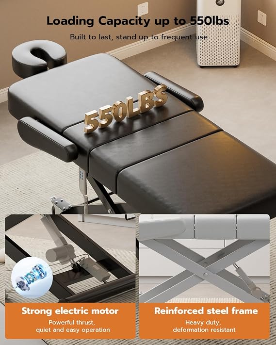 3 Motor Electric Massage Table, Folding Treatment Bed with Customized Angle Leg Support, Heavy Duty Facial Beauty Bed