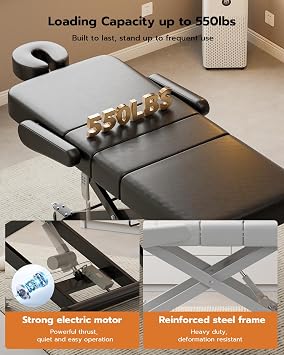 3 Motor Electric Massage Table, Folding Treatment Bed with Customized Angle Leg Support, Heavy Duty Facial Beauty Bed