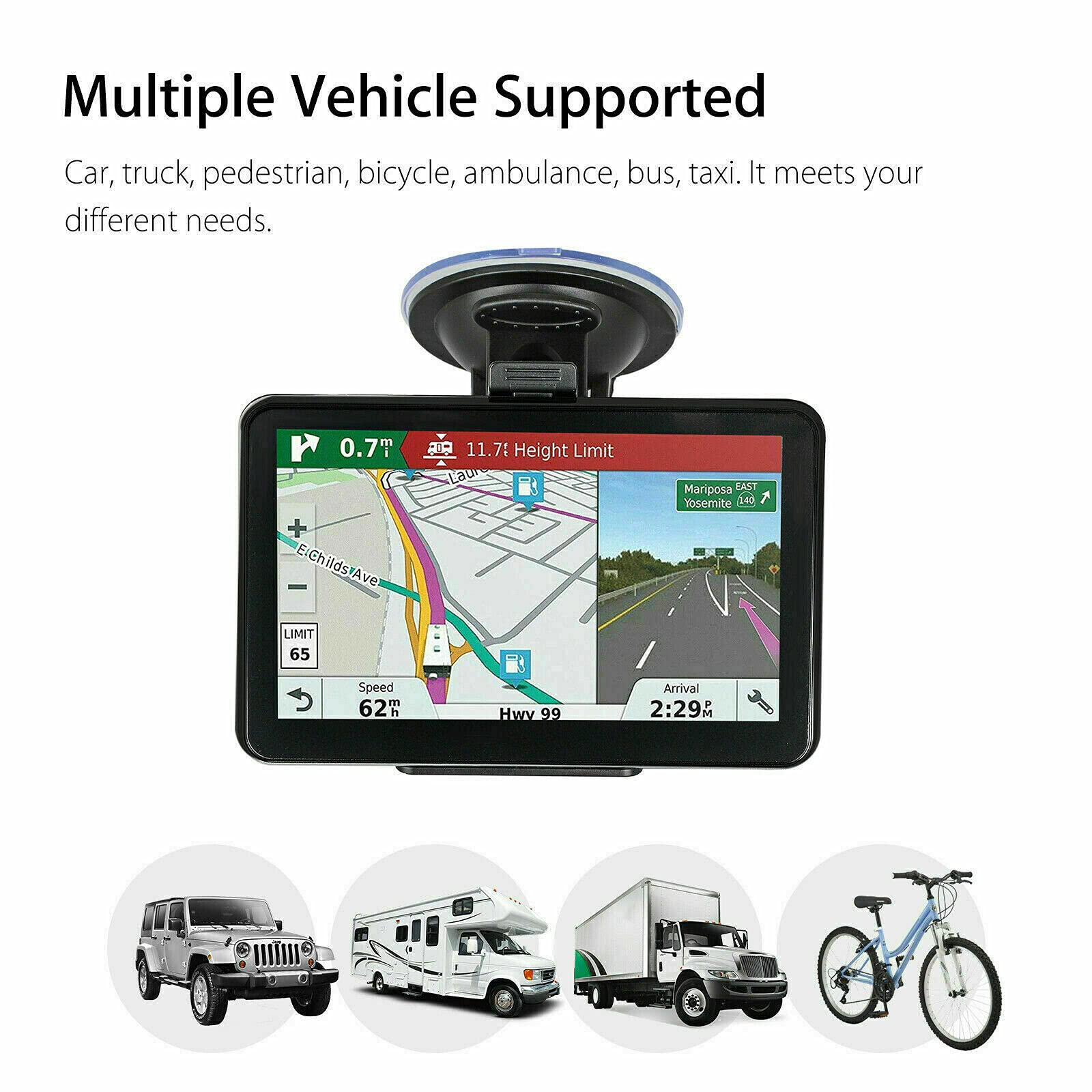 Baceyong 7 Zoll tragbarer Auto-GPS-Navigator, geeignet für LKW, Autos, kapazitive Touchscreens, HD-Karten, FM, 3D-Autokonsolen