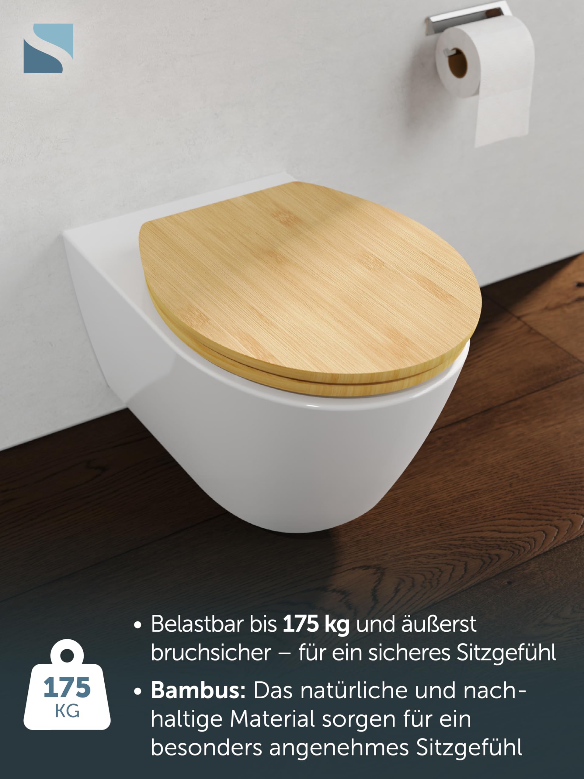 SCHÜTTE WC Sitz mit Absenkautomatik & Schnellverschluss | Abnehmbarer Toilettendeckel Holz zur Reinigung | Nachhaltige Klobrille mit Deckel | Klositz Einfache Montage | Bambus
