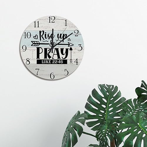 Miniatura 4 de Scripture - Reloj de pared de madera de 15 pulgadas, funciona con pilas, reloj silencioso de elevación y oración, arte de pared de fe religiosa,