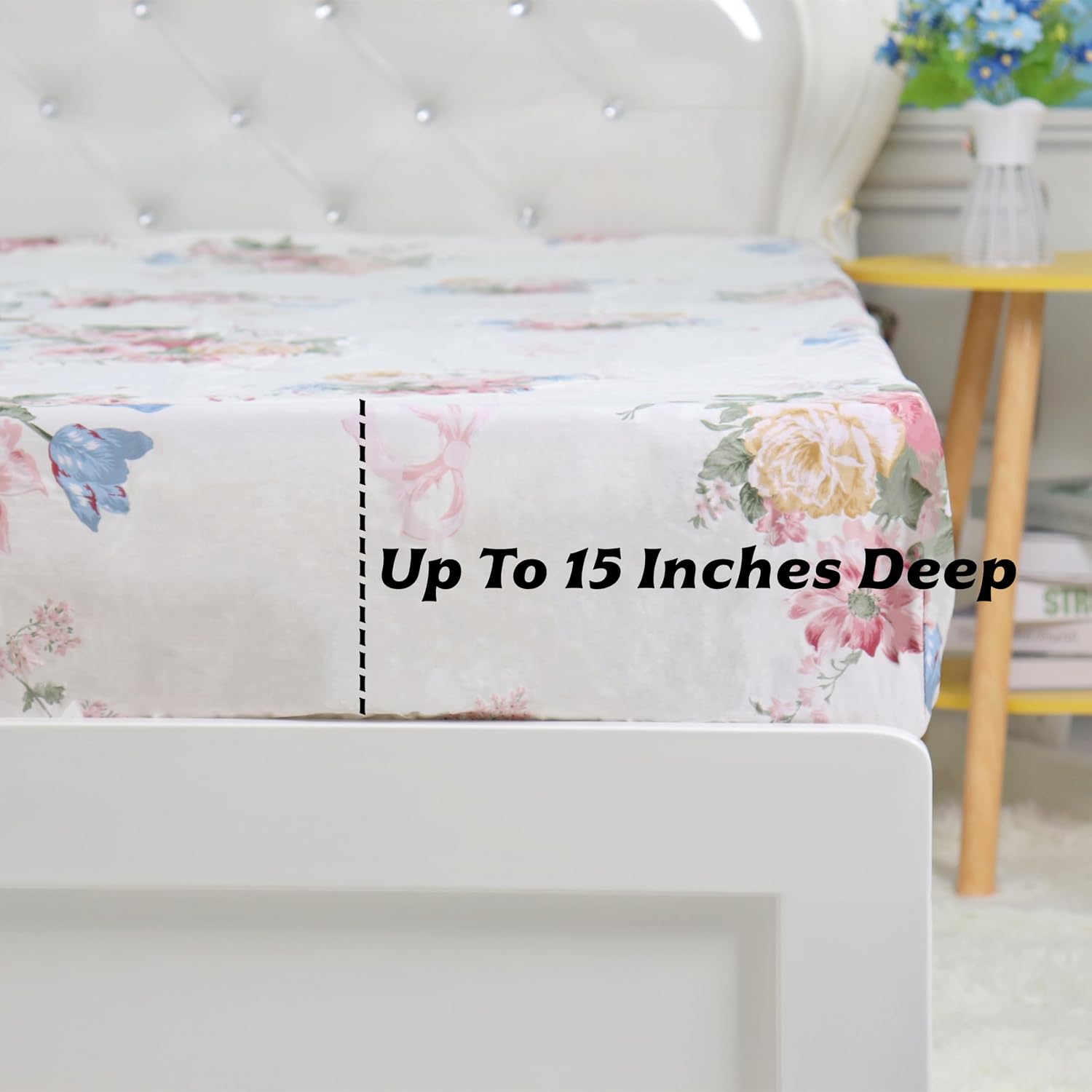 Cotton Fitted Bottom Sheet King Size Floral Printed Ultra-Soft Fitted Sheet Only Machine Wash Deep Pocket with Elastic All Around image 4