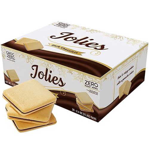 ChocZero Galletas de chocolate, Jolies de chocolate negro  Sin gluten, sin azúcar, 20 galletas keto rellenas de chocolate crujiente por caja, 8 onzas