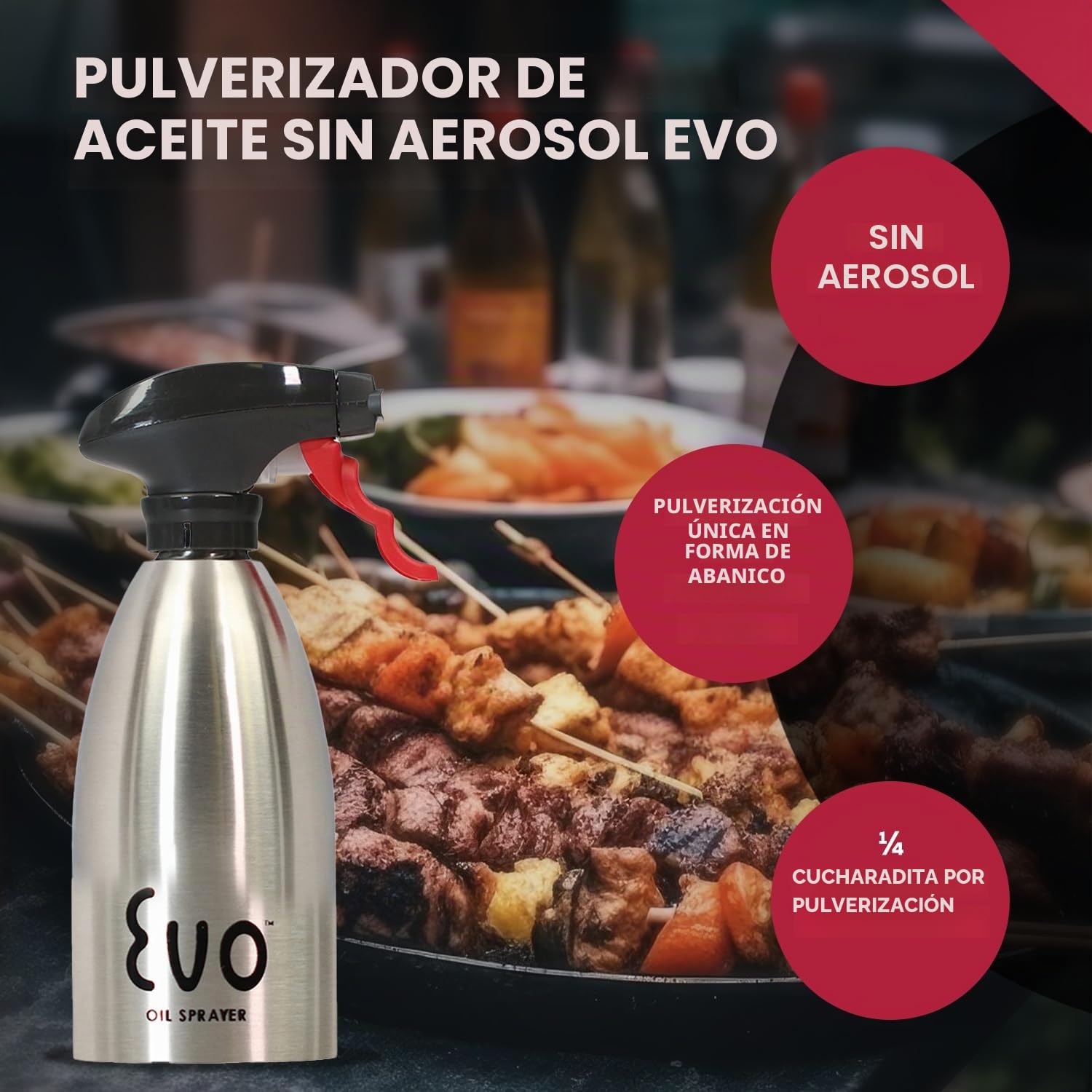 Harold Import Company Evo cocina parrilla disparador de oliva y aceite de cocina rellenable non-aerosol 18/8 acero inoxidable pulverizador botella, 16 oz