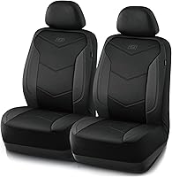 Skechers Memory Foam Leather Front Seat Covers - Airbag Compatible, Universal Fit for SUVs, Trucks, Cars, Ultimate Comfort Black