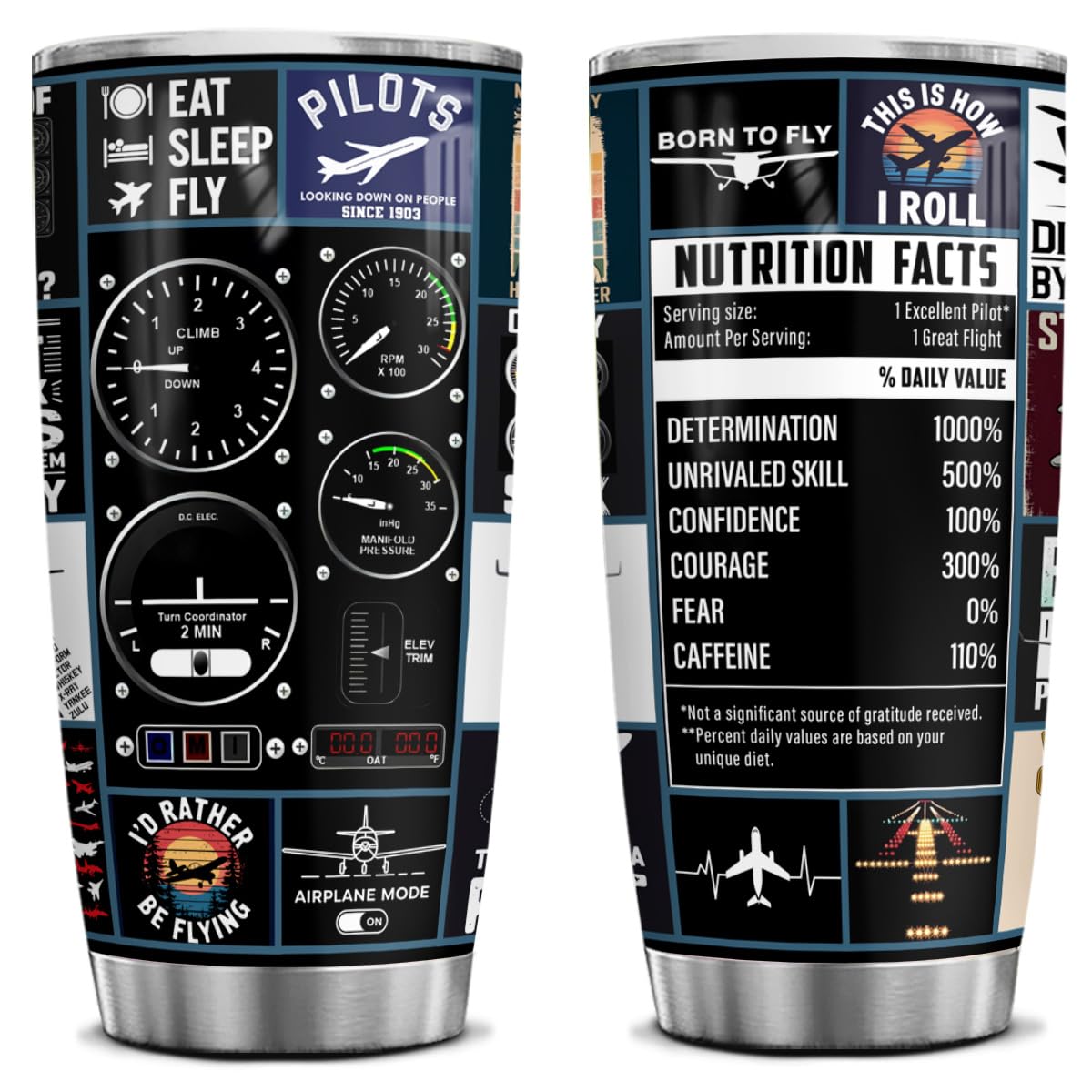 20 oz Pilot Tumbler, Aviation Gift for Men, Private Pilots, Dad, Husband, or Son, Airplane-Themed Birthday, Retirement & Christmas Birthday Gifts with Pilot Accessories