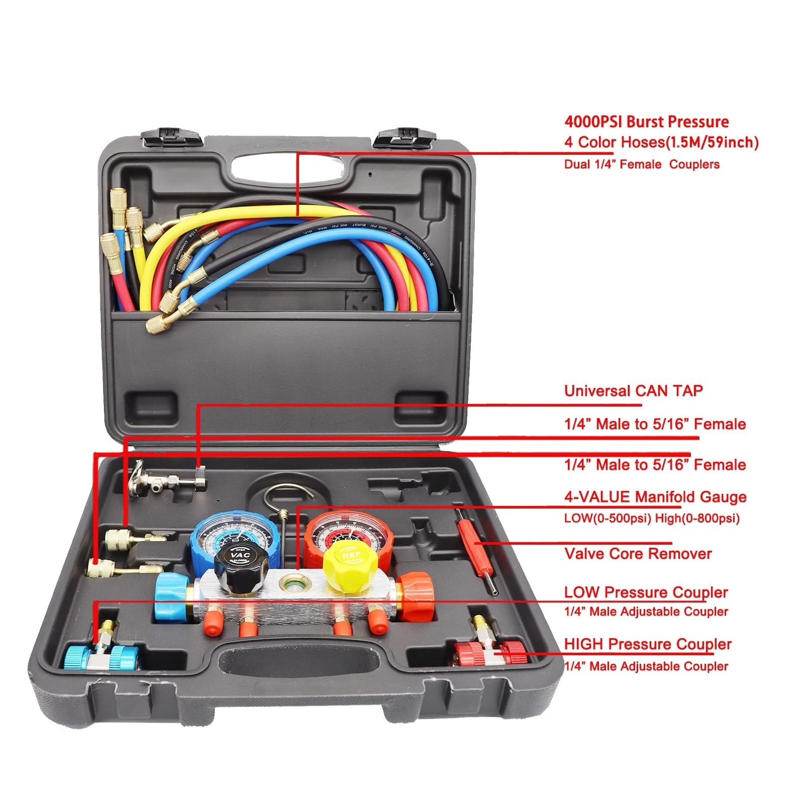 Herramientas de Mantenimiento del manómetro del colector del Aire Acondicionado de la refrigeración forR22 R-410A R-134a R-404A Detección en Tiempo Real(Type A)