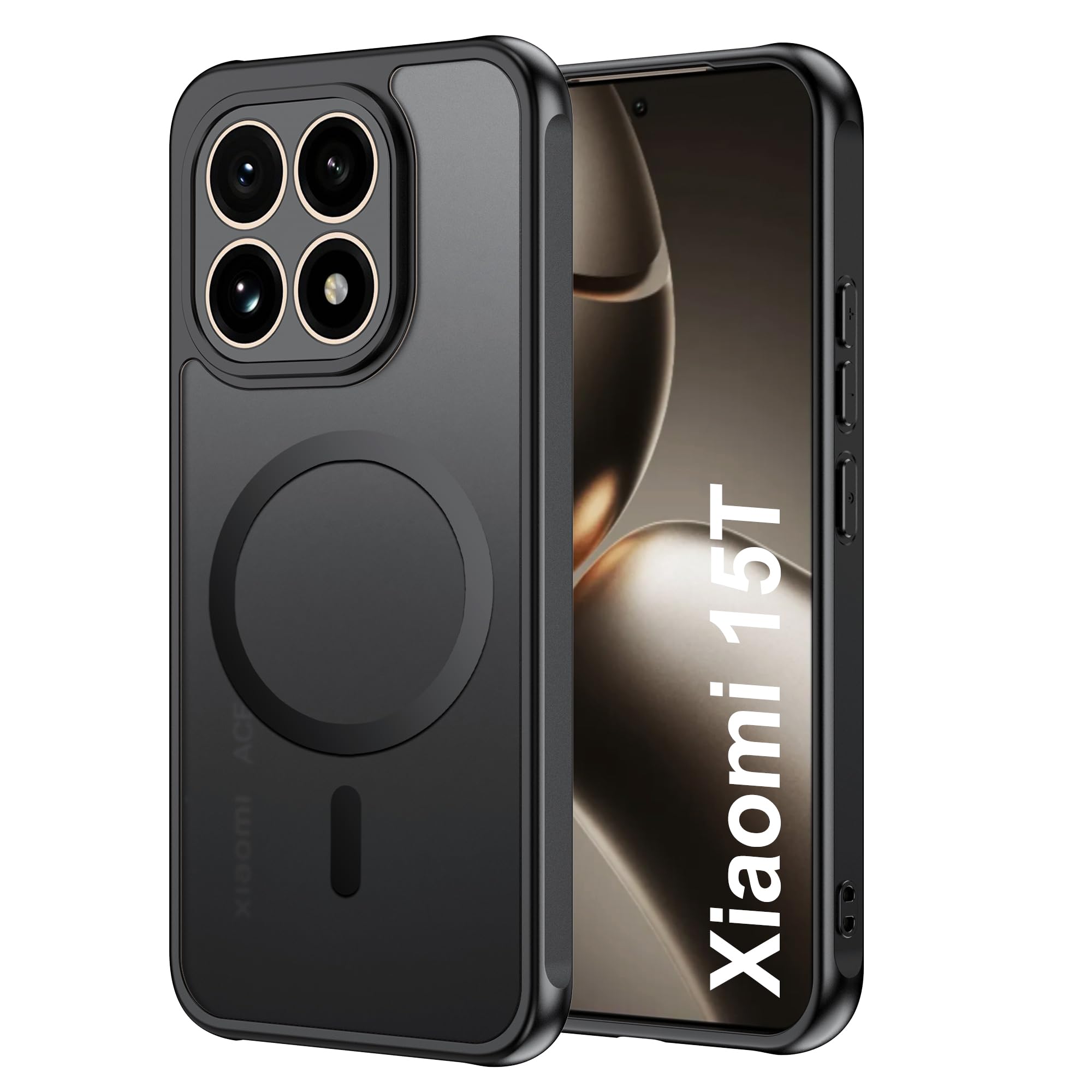 Coque Magnétique Pour Xiaomi 15T 5G Compatible MagSafe - Avec 2 Verres Trempés, Protection Anti-choc, Anti-jaunissement, Noir
