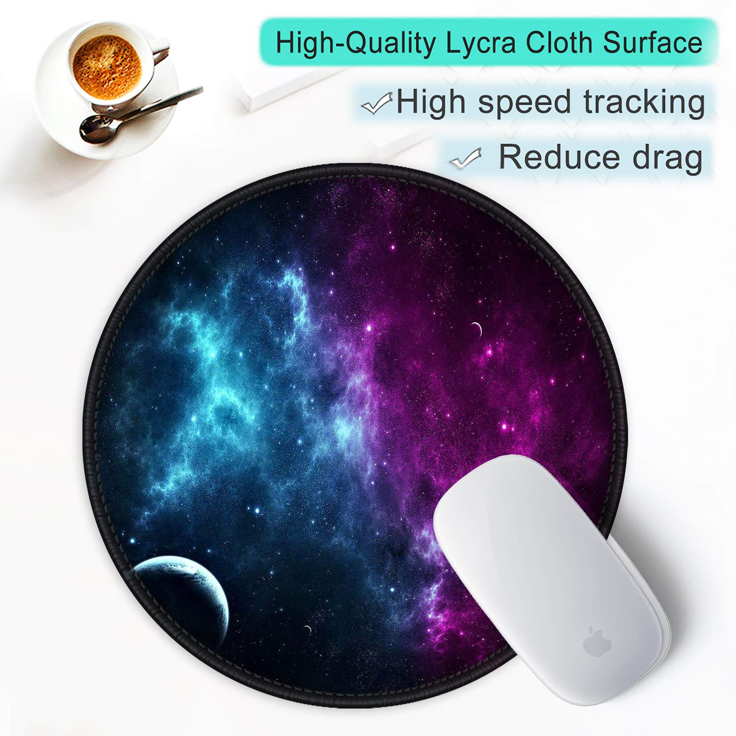 ITNRSIIET Tapis de Souris Rond, Mouse Pad pour Ordinateur PC Bureau Portable, Étanche Surface Lisse, Base Antidérapante en Caoutchouc, avec Bord Cousu, Nébuleuse de Contraste - 5