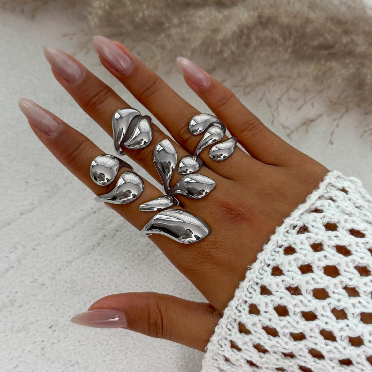 Chunky Gold Ring for Women Non Tarnish Gold Plated Geometry Open Stacking Rings Set Finger Midi Rings Pack Adjustable Hug Hoops Rings Set Statement Stacking Womens Ring Pack - Image 3