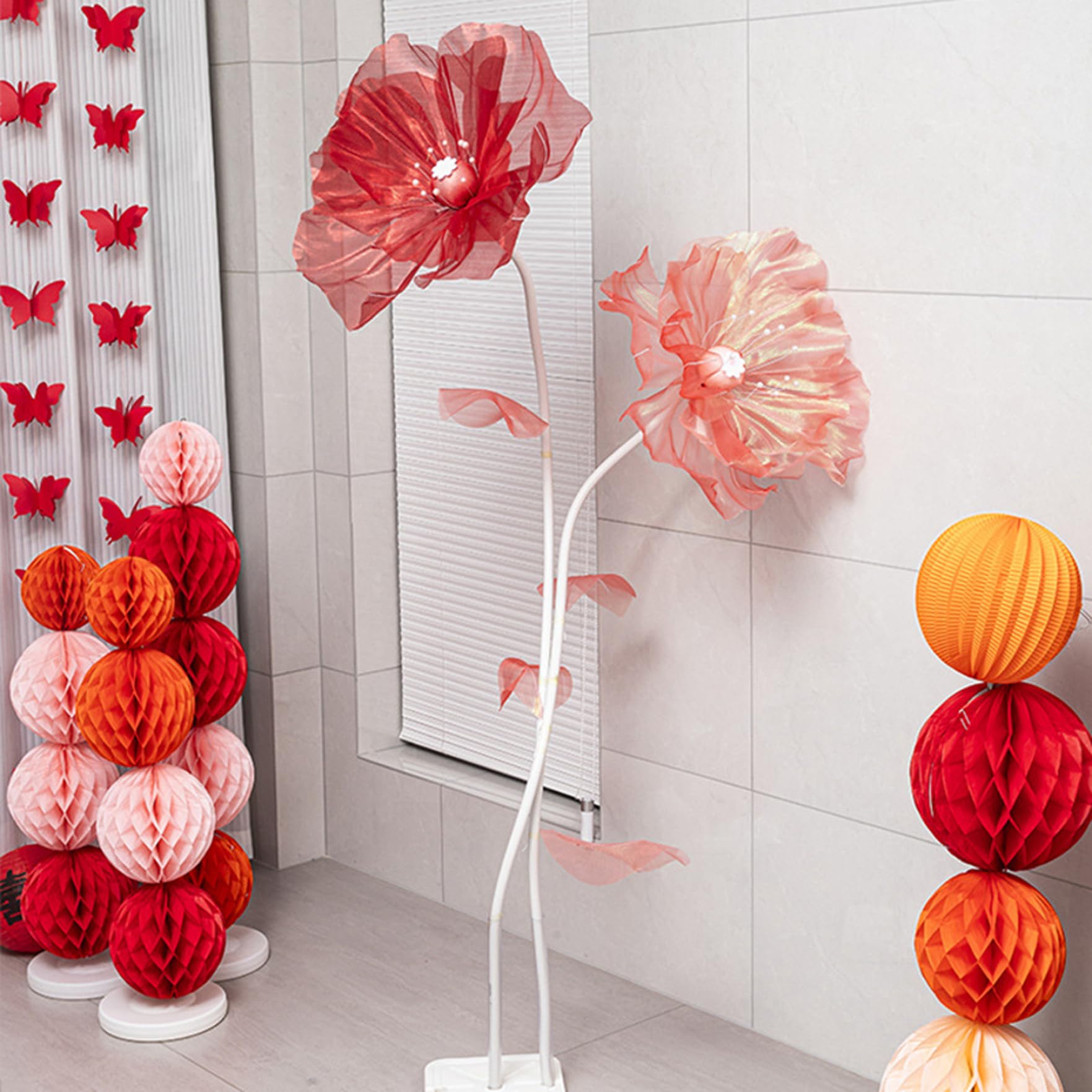 Gcroet Flores Gigantes para decoración 1 Juego de Flores Grandes de Gasa Artificial con Base de pie, Decoraciones Florales Ajustables y Flexibles para Bodas, propuestas, compromisos..