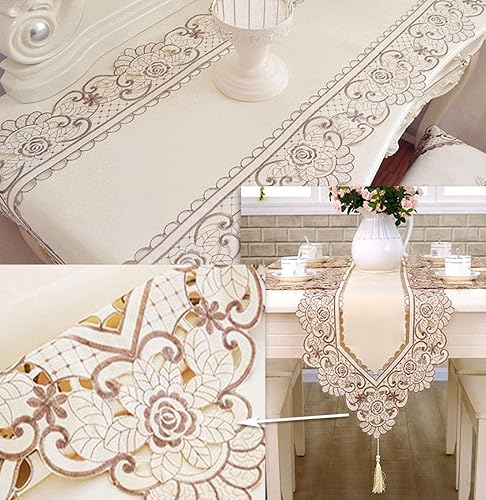 Miniatura 3 de LeLehome - Mantel de encaje bordado con flores color café