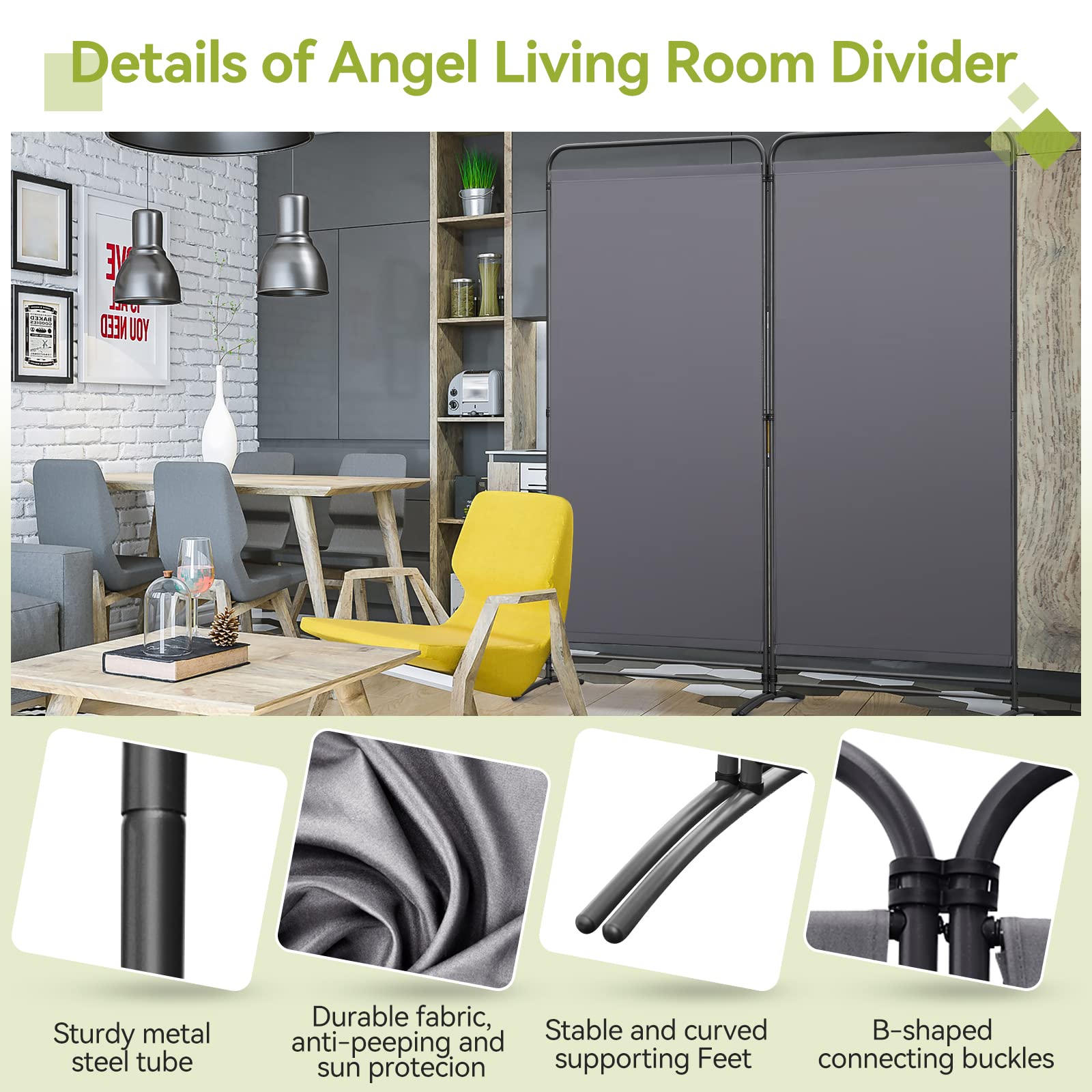 Angel Living Biombo Divisor de 2 Paneles,Separadores de Ambientes Biombos Separador,Biombos Exterior Jardin para Oficinas Balcón Dormitorio Jardín al Aire Libre, 162cm x 180cm Gris