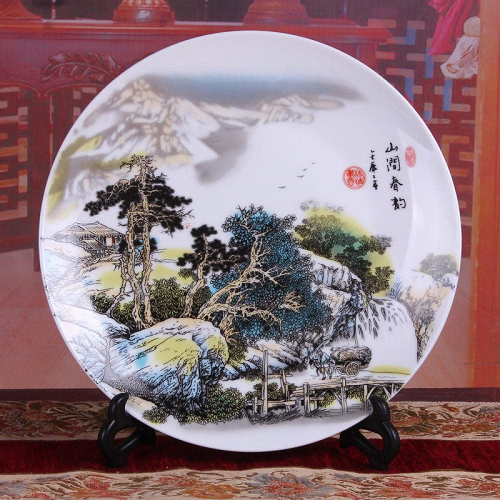 MCWJ Placa decorativa de cerámica de la placa de porcelana decorativa de Jingdezhen de cerámica de la placa de sentado del paisaje del estante del vino de la pared de la placa de