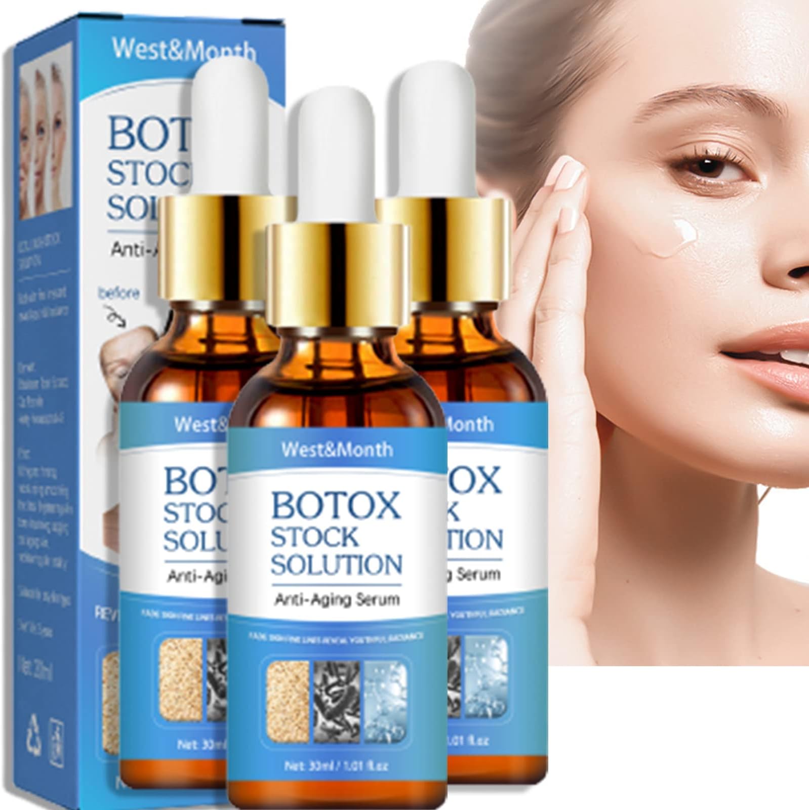 Botox in a Bottle Serum, Youthfully Botox Face SerumYoungAgain Botox Anti-Wrinkle Serum, Flysmus Botoxlux Anti Aging Serum, Botox Stock Solution Facial Serum Instant Face Tightening (3 Pcs)