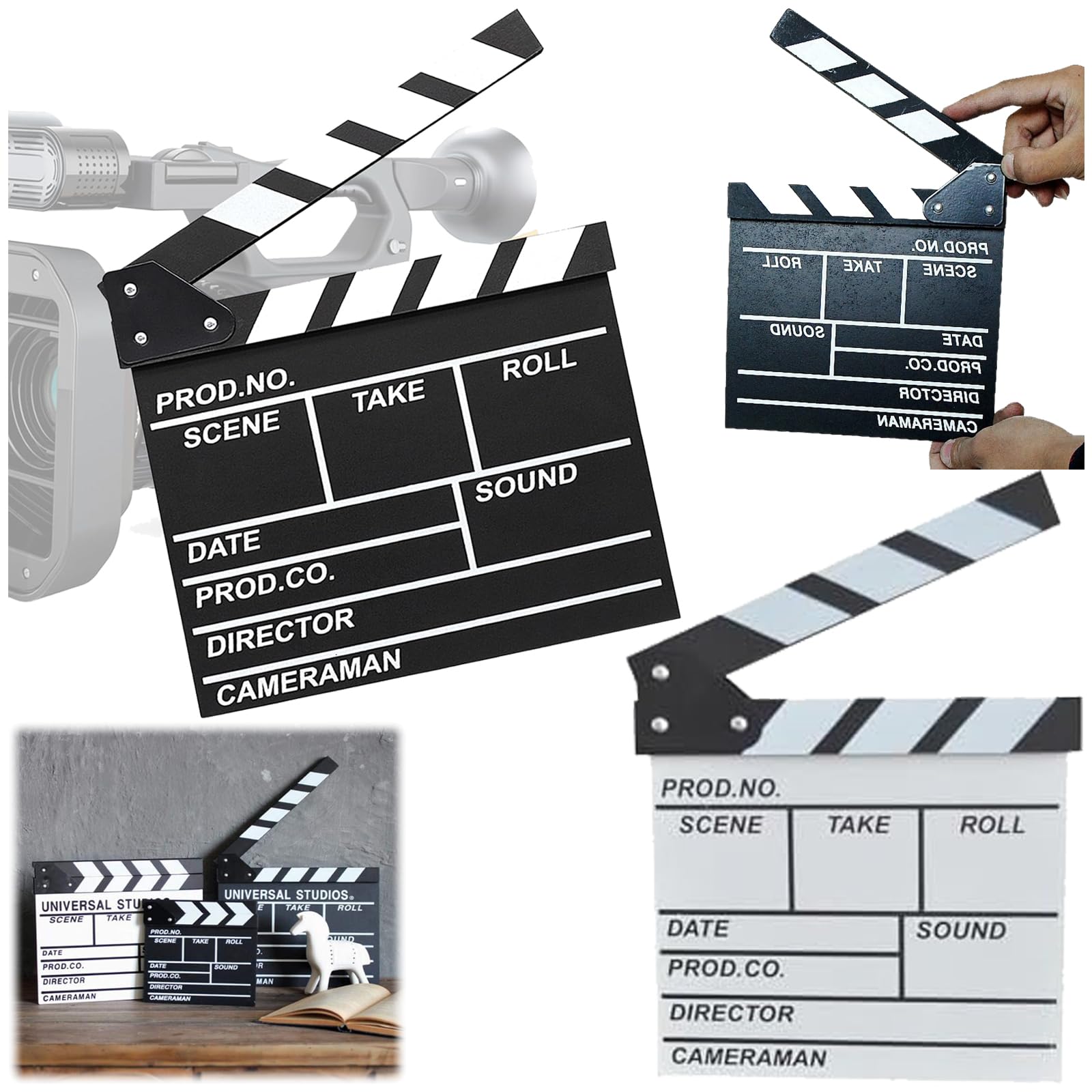 Lot de 2 trappes de Film de scène 7,8" x 7,8" - Clapet de réalisateur en Bois - Accessoires de cinéma - pour Accessoires de Photographie, séries télévisées, Spots publicitaires, décoration