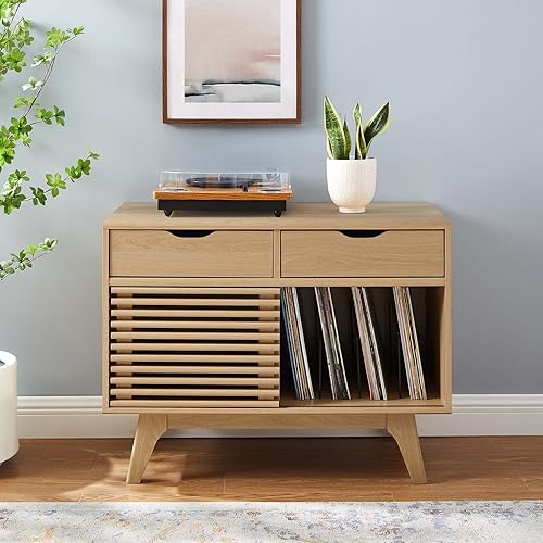 Miniatura 2 de Modway Render Mid-Century - Soporte para discos de vinilo de 37 pulgadas con cajones en roble