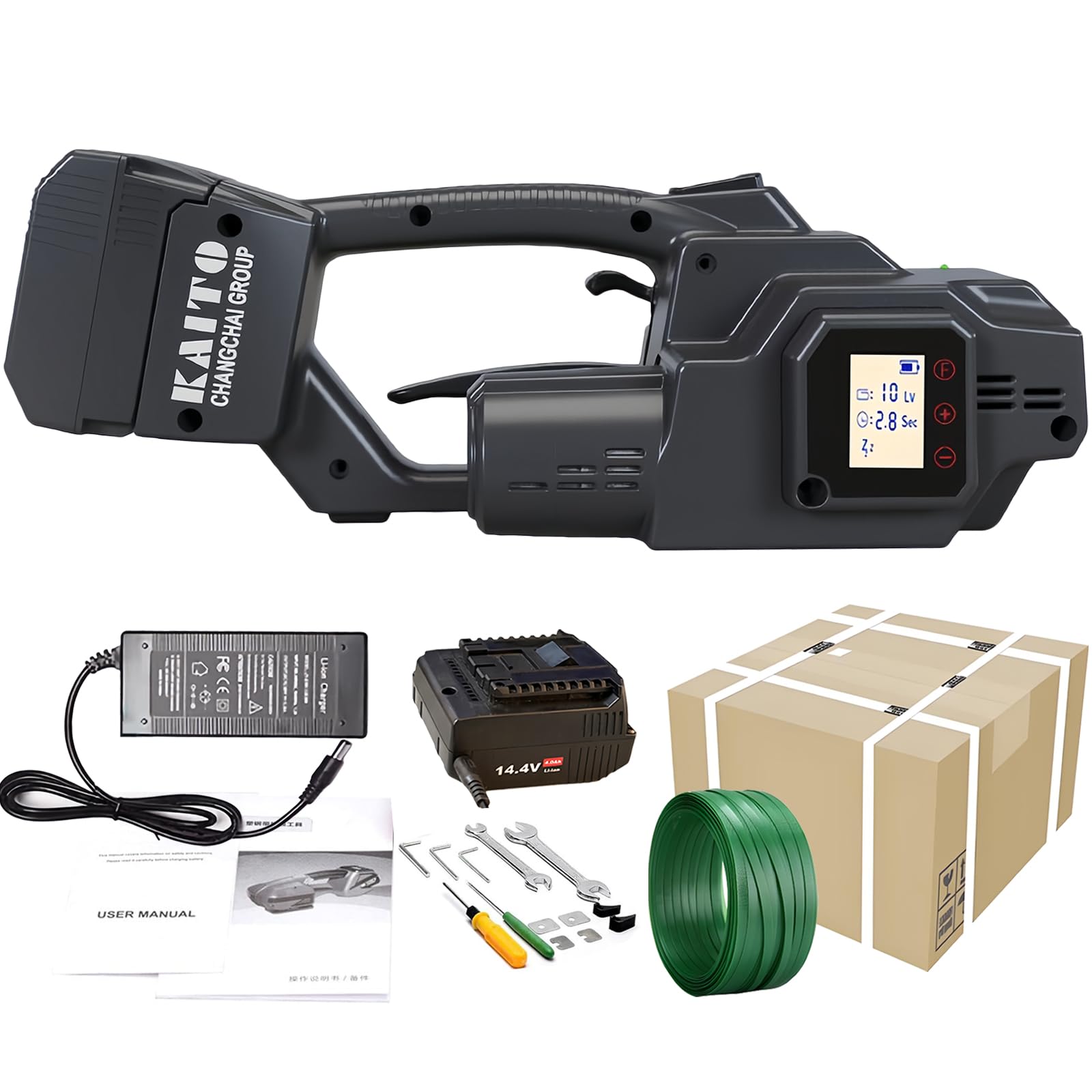YXYLJOZ Portable Electric Strapping Machine 4000mAh Battery, 3800N Force, for 0.28-0.75inch PP/PET, LED Display, Automatic Banding Tool, Ideal for Pallet Packing (1 Battery)