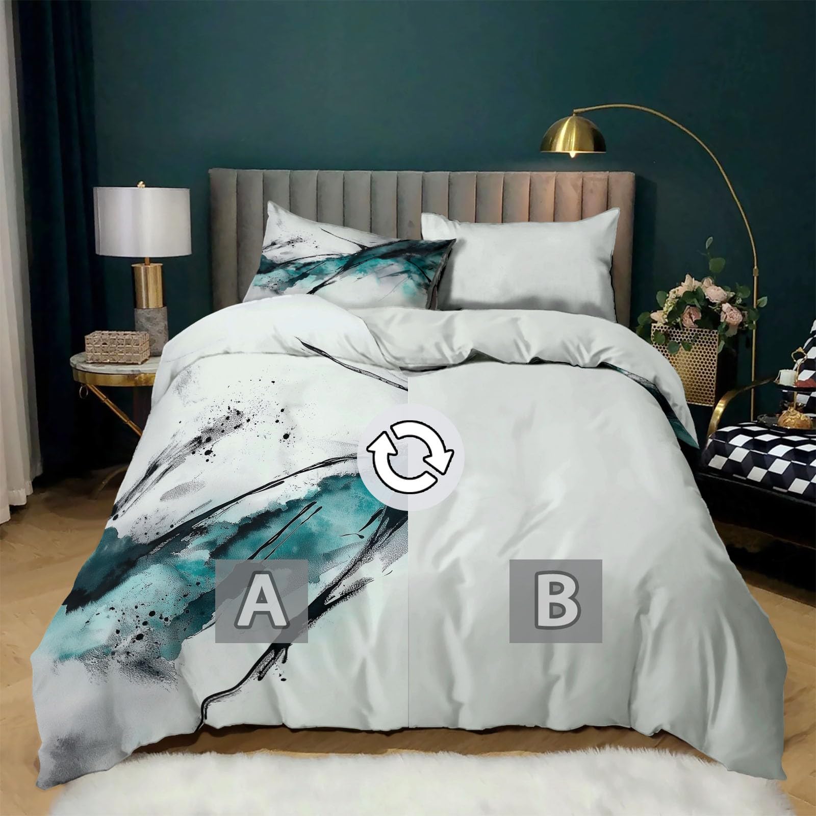 Funda Nordica para Cama 180 Pintura De Tinta De Arte Abstracto Microfibra Suave Juego de Funda Edredónes 240x260 cm y 2 Funda de Almohada 50x75 cm, Juego de Ropa de Cama