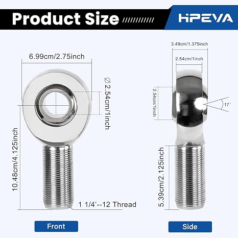 1 Pair 1.25'' Heim Joints Rod End Kit,1 1/4'' Right & Left Hand Thread Chromoly Joints Heat Treated Chromoly with Round Tube Adapter, High Misalignment Space(12 tpi & a 1 bore)