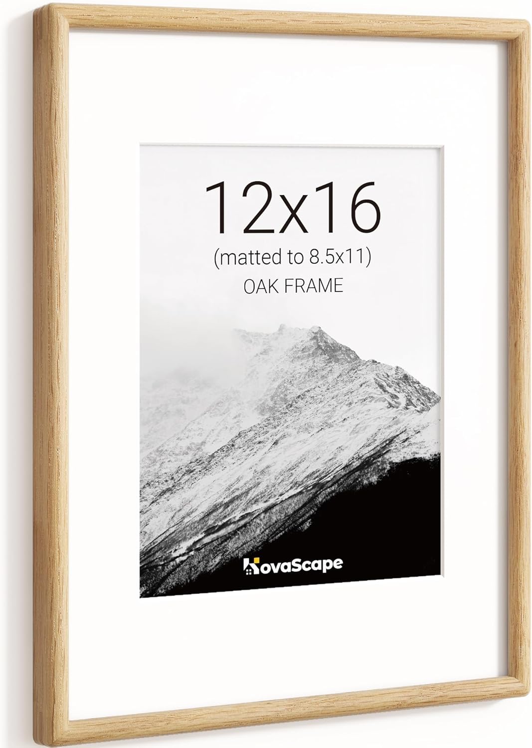 11x14 Picture Frame, Natural Solid Oak Wood, Displays 8x10 with Mat or 11x14 Without Mat, Tempered Real Glass, Rounded Corner Wooden Photo Frames for Wall Mounting