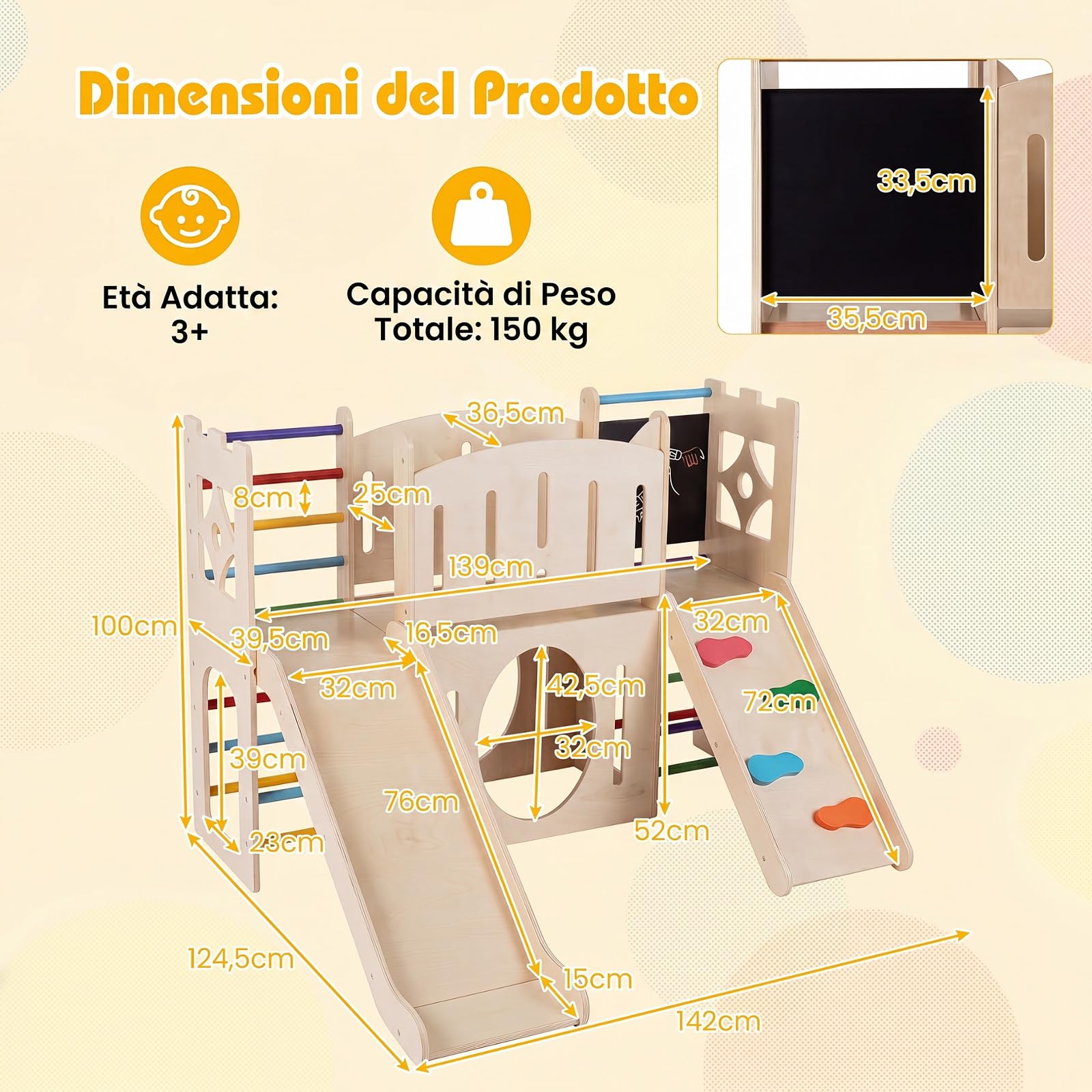 COSTWAY 8 in 1 Scivolo per Bambini, Parco Giochi in Legno (Colorato)