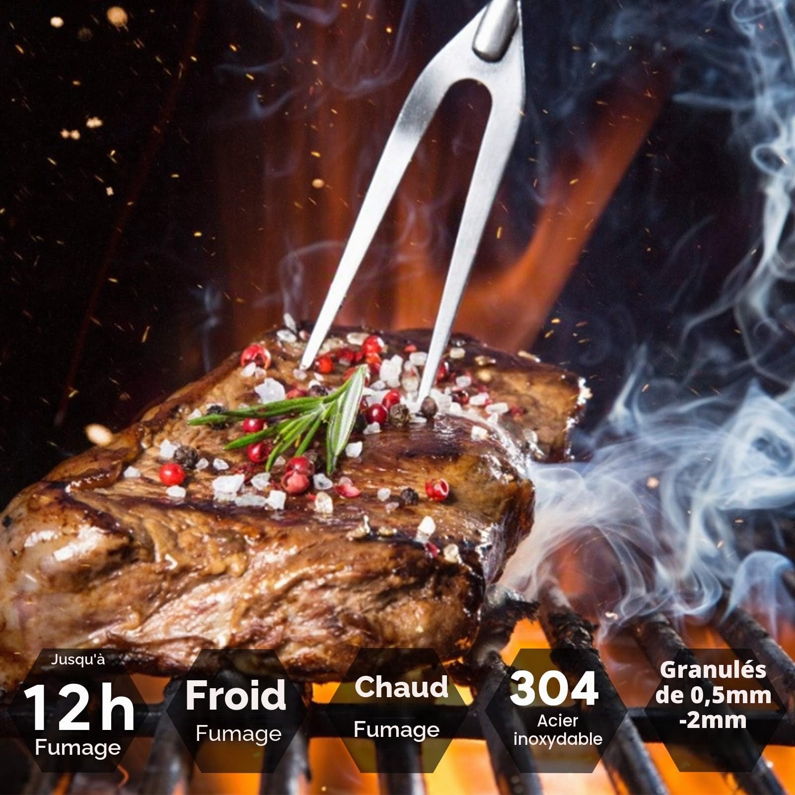 Générateur de fumée froide avec anse, générateur de fumée froide M en acier inoxydable jusqu'à 20 heures de fumée froide, pour barbecues, fumoirs